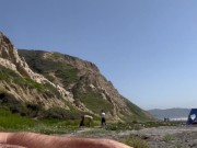 My GF is playing with my dick at the public nude beach till I cum 1/16