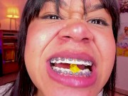 Lila Jordan swallows a yellow gummy bear, Giantess Vore fetish