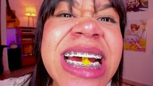 Lila Jordan swallows a yellow gummy bear, Giantess Vore fetish