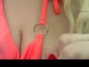 Blonde sexually helps you out in a bikini top! 7/16