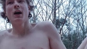 Masturbating nude and cuming in a public forest