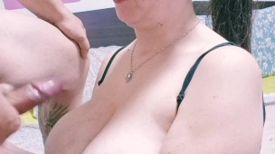 Best masturbation,I love that he cums on my big tits!!!