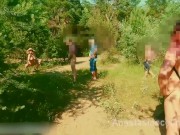 Try on haul in fitting room with open curtain. People are passing through and watch on me. Public. 1/16