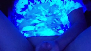 Femboy jerks off under black light