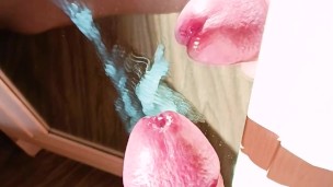 Cumming on a mirror on a sunny day POV