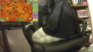 Cute femboy in dress fucks himself while playing Bloons TD 6
