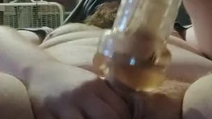 Chubby gay fucks sex toy for fun