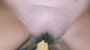 He Cumshots me with a Corn Cob in my tight Pussy