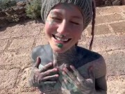 Happy hippie girl having a big cumshot load in her face after getting hard anal fucked in puplic 11/16