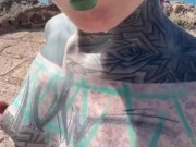 Happy hippie girl having a big cumshot load in her face after getting hard anal fucked in puplic 12/16