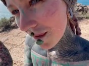 Happy hippie girl having a big cumshot load in her face after getting hard anal fucked in puplic 16/16