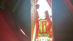 Couple took ecstasy and enjoy pleasure with different sexual positions in a mountain cabin