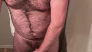 Hairy Cub Cumming in the Bathroom