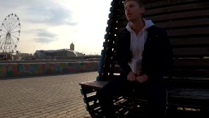 guy masturbates on the promenade in the city center
