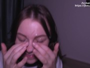 Pov: Amateur blowjob ended with a waterfall of cum on her cute face 16/16
