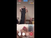 My husband is jerking and cum front my mom  while we talk with her by video call. 5/16