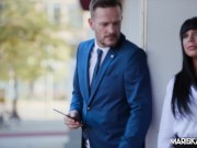 Big tit brunette slut gets fucked by two big dicks at once 1/16