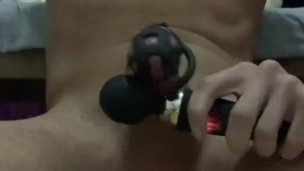 23 years old cum handsfree cumming with chastity cage