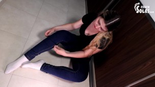 Worn white socks POV teasing with her BIG feet (POV socks, worn socks, foot worship POV, foot tease)