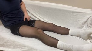 Boy in pantyhose couldn't to cum