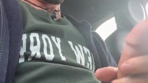 hung twink - stroking cock in car
