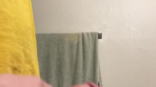 Guy jerks off cums quick in bathroom