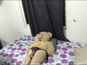 Lesbiana monta al oso de peluche con arnés. 4/16