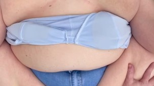 Thick chubby white girl with huge tits get a messy massive cumshot on hairy pussy