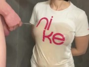 Goldenshower. Hot wife gets pissed all over her tits. 10/16
