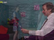 CFNM femdom babes jerking guy in 3some 1/16