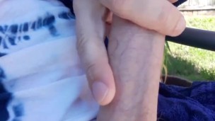 Saturday morning relaxing in the back yard part 1. Exhibition in my bathrobe, no cumshot