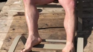 NUDE SUNBATHING - Pissing In My Mouth and Swallowing My Cum After Fucking My Clear Fleshlight