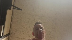 Upward view of me Jacking. Ruined Orgasm and nice cum shot all by front door of office.