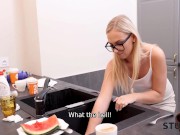 STUCK4K. Sex in the kitchen is the only way for blonde to thank buddy 3/16