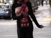 Teaser - Boobs out on a rainy day