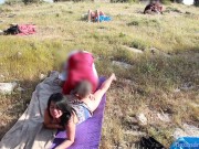 Public sex on the meadow with a stranger! Ass and pussy creampie and facial cumshot 7/16