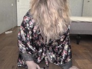 Shaking big saggy tits mature housewife BBW MILF washes the floor. 5/16