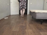 Shaking big saggy tits mature housewife BBW MILF washes the floor.