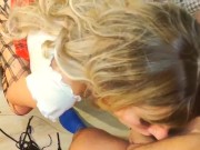 the blonde made a deep blowjob, and then became doggy, and got a whip.🔥 8/16