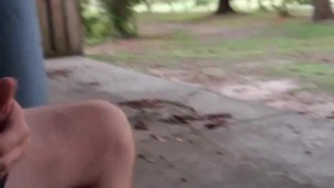 Big cumshot hot guy playing at the park. Public picnic table jerk-off my hard cock