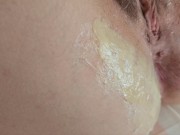 Hairy pussy waxing plus cum fireworks on back 13/16