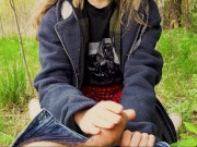 I took my girlfriend to the forest and persuaded her to masturbate to me in a condom. 1/16