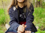 I took my girlfriend to the forest and persuaded her to masturbate to me in a condom. 2/16