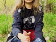 I took my girlfriend to the forest and persuaded her to masturbate to me in a condom. 6/16