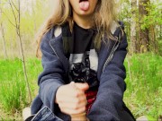 I took my girlfriend to the forest and persuaded her to masturbate to me in a condom. 8/16