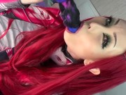 Red-haired Asian swallows a dildo/fucks herself 7/16