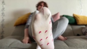 chubby Twink in white socks shows his feet and cum fast
