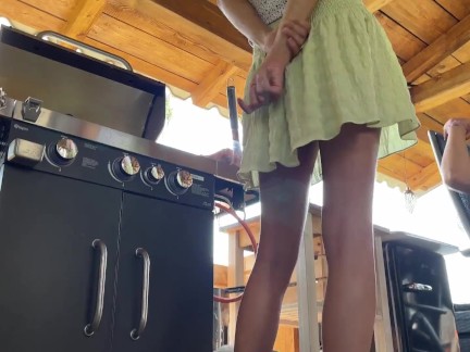 Short Skirt Miniskirt wearing No Underwear Tight Pussy Bare Ass Hot Girls gather for Teasing Outdoor Party to Tease and Show