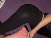 she strokes my cock in the middle of the night and I cum on her leggings 14/16