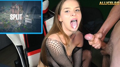 Playing VALO while he FUCK MY THROAT? Challenge accepted! "cum on my pretty face please"